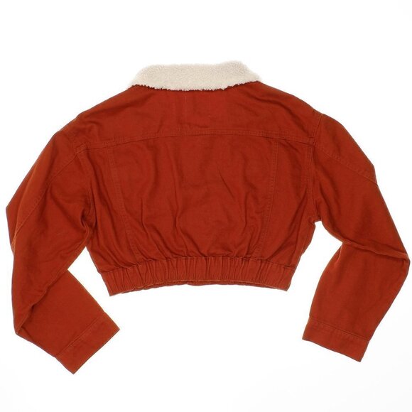 Madden NYC Crop Jacket Womens M Burnt Orange Cotton Button Front Elastic Hem - Picture 3 of 6